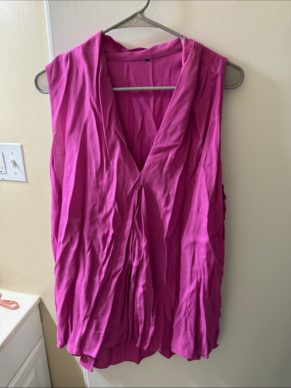 Sleeveless V-Neck Women’s Top in Bright Pink